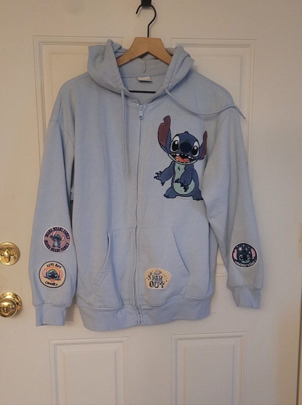 Disney Stitch Embroidered Blue Hoodie Size Large
